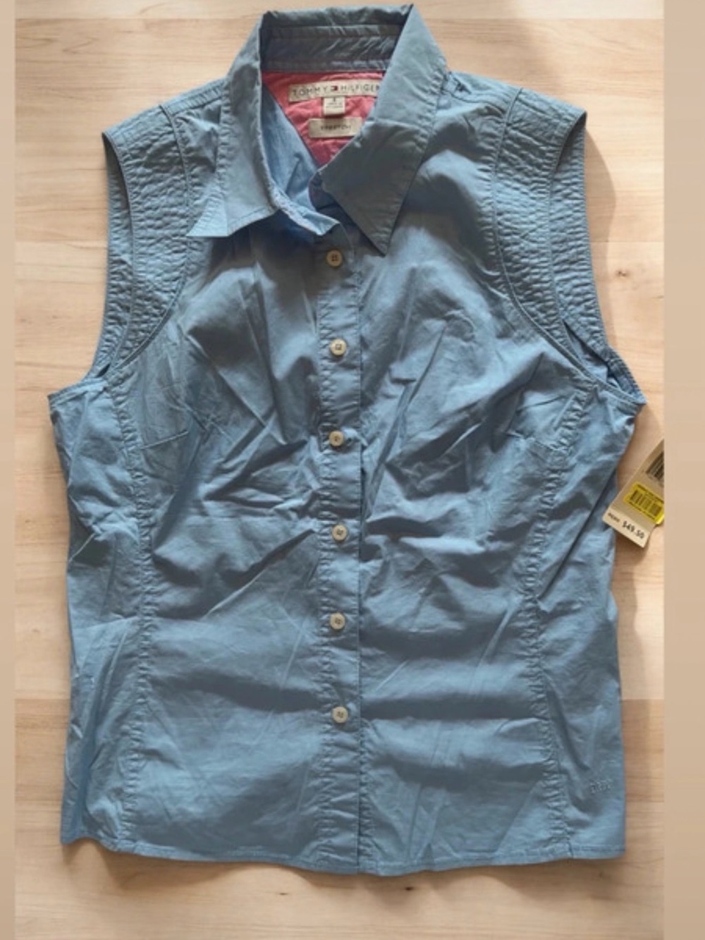 Tommy Hilfiger Sleeveless Button-Front Shirt - Light Blue